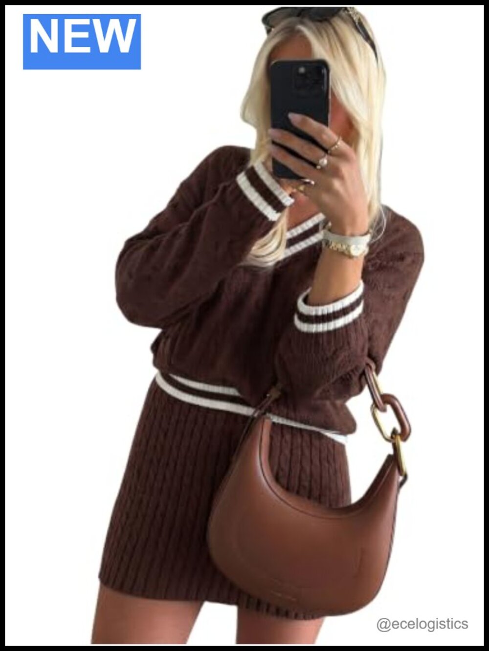 2 Piece Sweater Skirt Set Cozy Preppy Matching Outfit Acrylic Knit